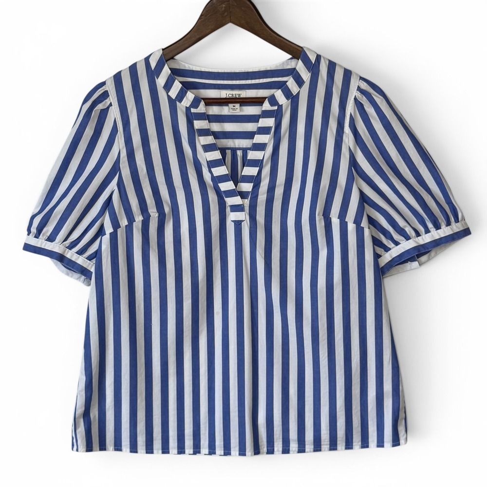 Lightweight Blue and White Stripe V-Neck Top